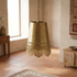 Authentic Handmade Moroccan Lamp – Gold Brass Pendant Light with Intricate Filigree Openwork Pattern for Kitchen Island Decor