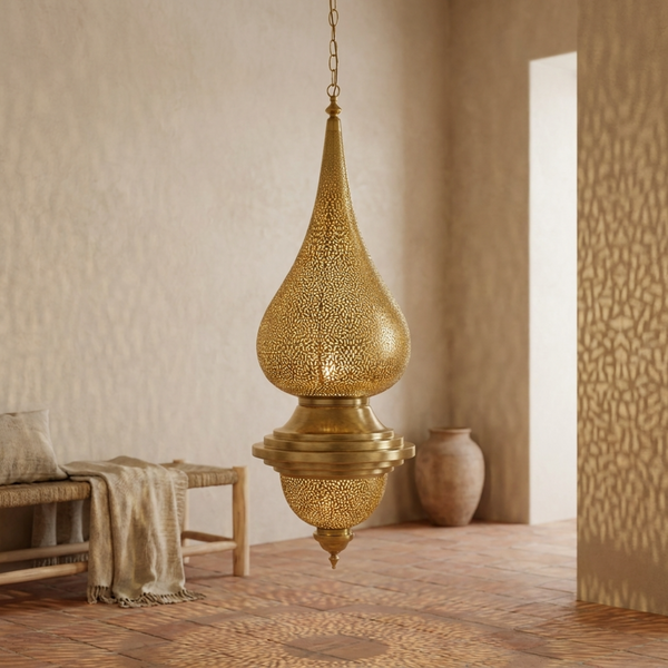 Handmade Moroccan Pendant Light – Brass Teardrop Globe