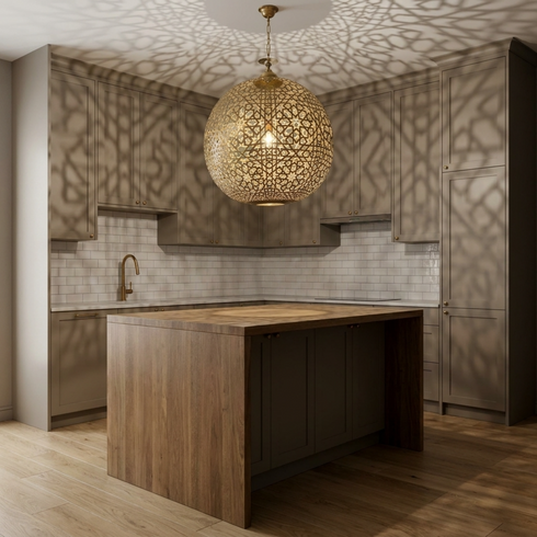 Authentic Handmade Moroccan Lamp – Gold Brass Globe Pendant Light for Elegant Living Room Statement Lighting