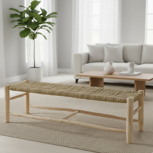 Handwoven Palm Leaf Bench - Moroccan Handmade Furniture
