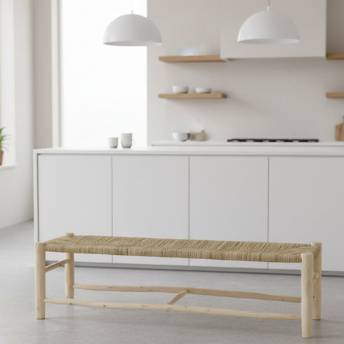 Handwoven Palm Leaf Bench - Moroccan Handmade Furniture