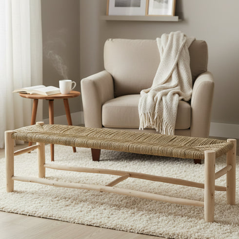 Handwoven Palm Leaf Bench - Moroccan Handmade Furniture