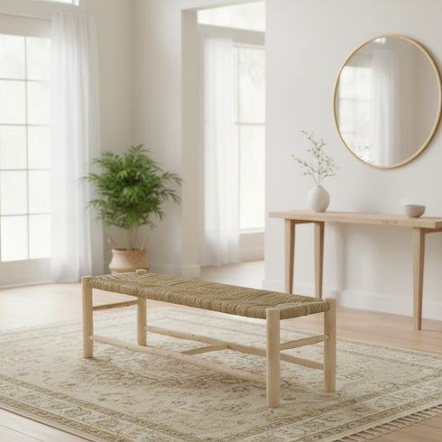 Handwoven Palm Leaf Bench - Moroccan Handmade Furniture