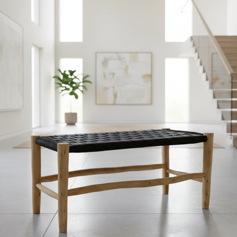 Moroccan bench with Black cord - Moroccan Handmade Furniture