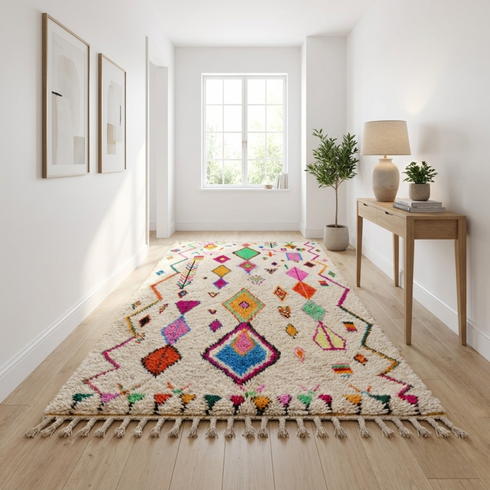 Azilal Rug – Multicolor Shaggy Diamond Wool Area Rug