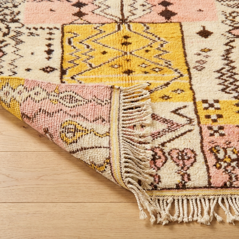Handmade Boujaad Rug - 100% Natural Wool - Vibrant Bohemian Area Rug - Abstract Tribal Symbols