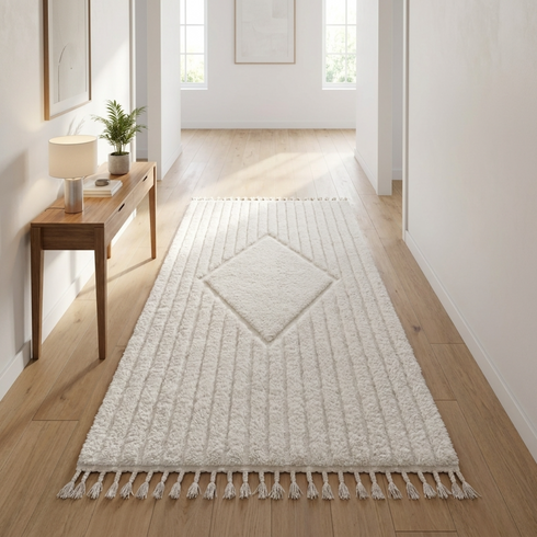 Authentic Beni Ourain Rug – High Pile Plush Wool Moroccan Area Rug for Modern Scandinavian Living Room Decor