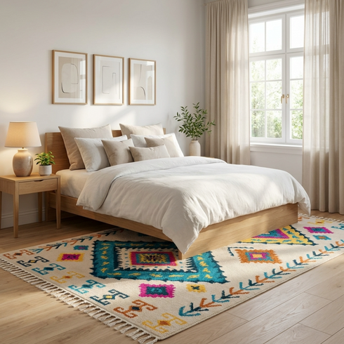 Authentic Handmade Azilal Rug – 100% Wool Moroccan Rug with Colorful Tribal Geometric Design