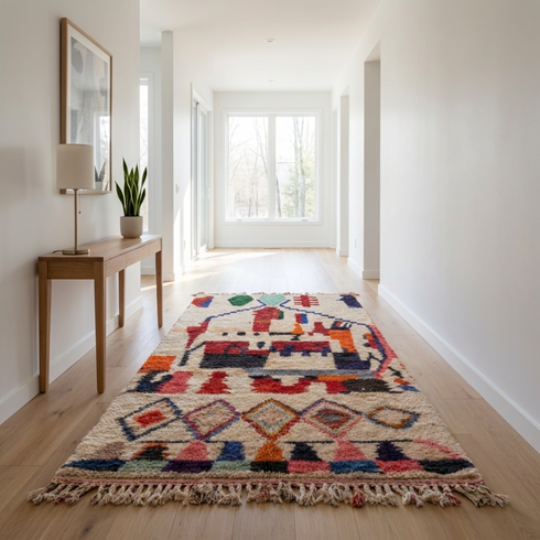 Boujaad Rug – Multicolor Plush Geometric Wool Area Rug