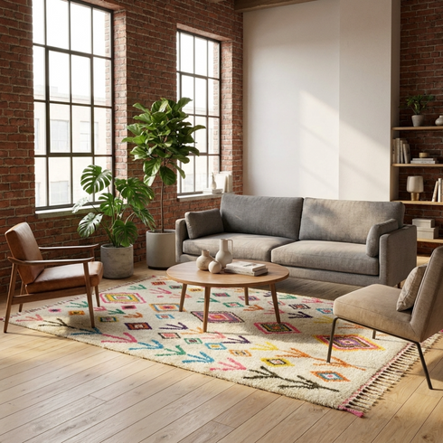 Handmade Azilal Rug - Vibrant 100% Wool - Shaggy Abstract Bohemian Area Rug
