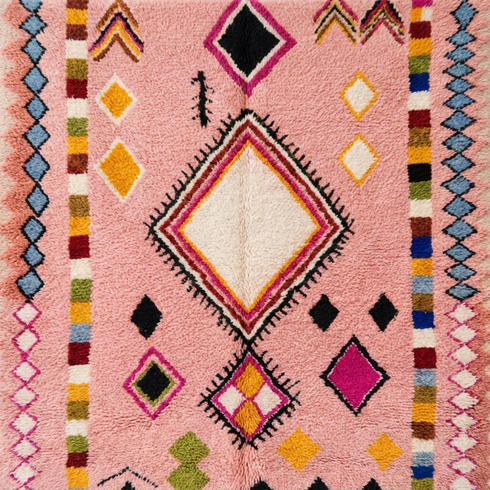 Authentic Handmade Boujaad Rug – Plush 100% Wool Moroccan Area Rug for Pink Boho Living Room Decor