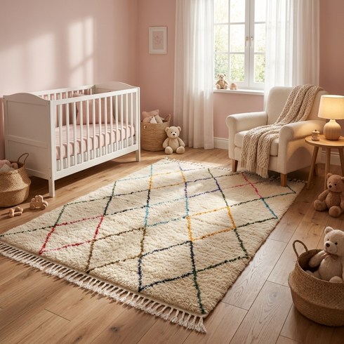 Handmade Authentic Beni Ourain Rug – Plush High Pile Wool Moroccan Rug for Modern Boho Home Decor