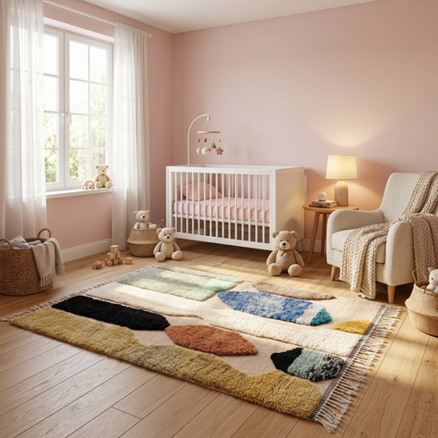 Beni Ourain Rug – Multicolor Geometric Wool Handmade Area Rug