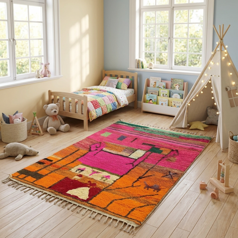 Beni Ourain Rug – Multicolor Geometric Wool Rug