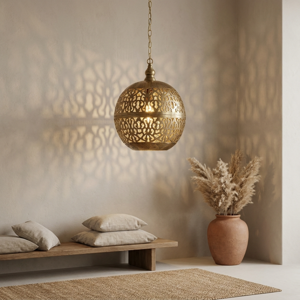 Perforated Brass Moroccan Pendant Light