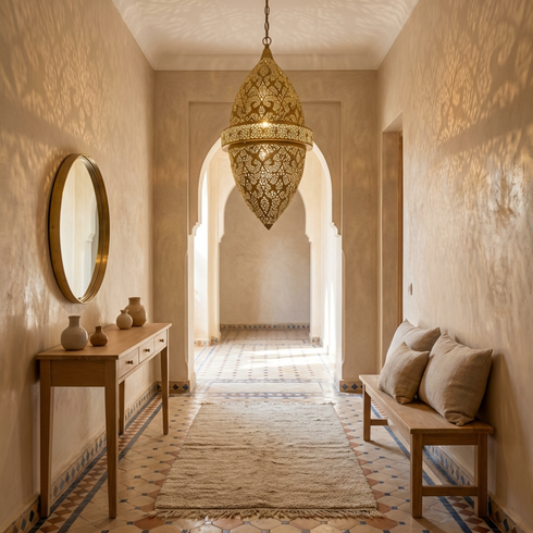 Solid Brass Fixture - Boho Bedroom Mood Lighting - Shadow Casting Filigree