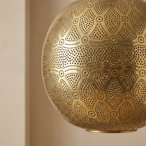 Handmade Moroccan Lamp - Gold Brass Pendant - Boho Bedroom Mood Lighting