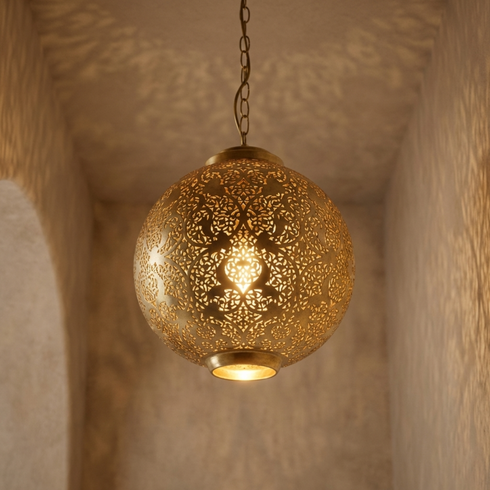 Moroccan Brass Ceiling Light – Vintage Handmade Lamp (pl-2029)