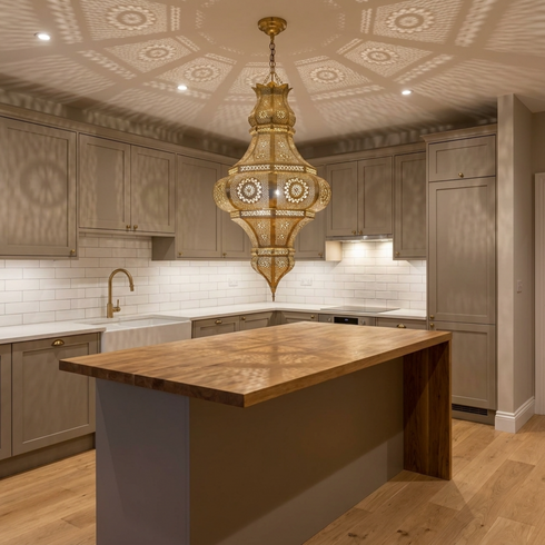 Moroccan Ceiling Light – Filigree Brass Openwork Lamp