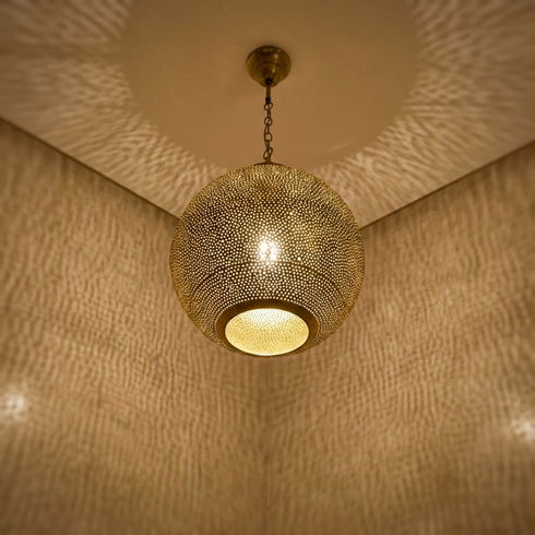 Handmade Moroccan Globe Brass Lamp - Shadow Casting Bedroom Mood Lighting