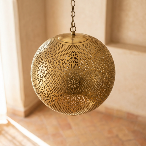 Handmade Moroccan Hanging Lamp - Globe Living Room Brass Light