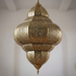 Handmade Moroccan Hanging Lamp - Gold Brass Finish - Intricate Shadow Casting