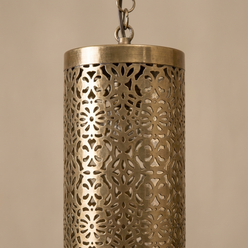 Authentic Handmade Moroccan Lamp – Oxidized Brass Pendant Light with Intricate Filigree Shadow Casting for Boho Hallway Decor