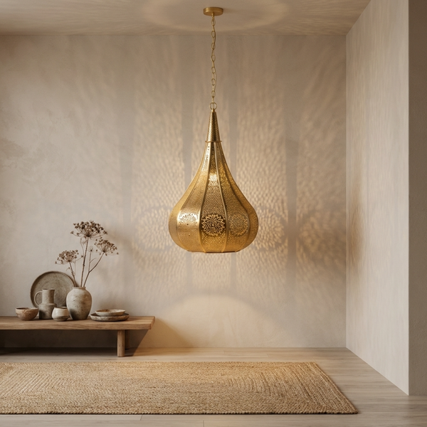 Dome Moroccan Pendant Light – Brass Openwork Lamp