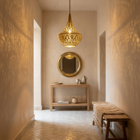 Moroccan Chandelier – Filigree Openwork Brass Lamp