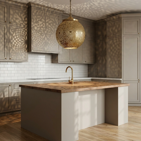 Moroccan Pendant Light – Globe Star Brass Lamp
