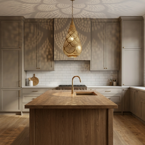 Moroccan Pendant Light – Brass Teardrop Perforated