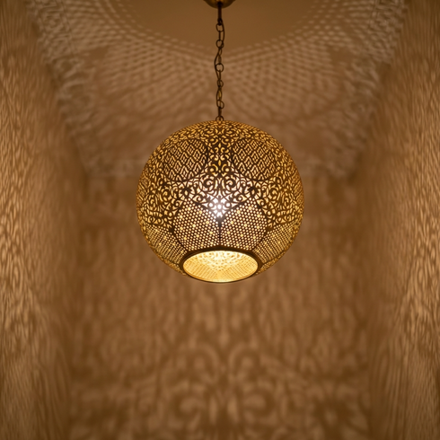 Handmade Moroccan Hanging Lamp - Globe Living Room Brass Light