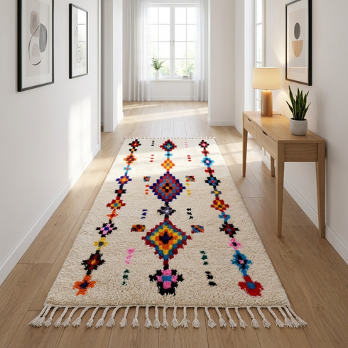 Handmade Azilal Rug - High Pile Natural Wool - Vibrant Boho Living Room Decor