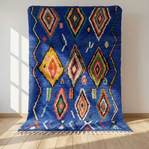 Handmade Blue Moroccan Wool Rug – Custom Berber Area Rug