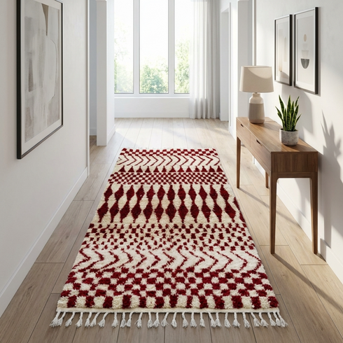 Authentic Handmade Azilal Rug – High Pile Wool Moroccan Rug with Geometric Boho Design