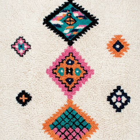 Vibrant Azilal Rug - Shaggy Natural Wool - Boho Living Room Decor - Geometric Tribal Diamonds