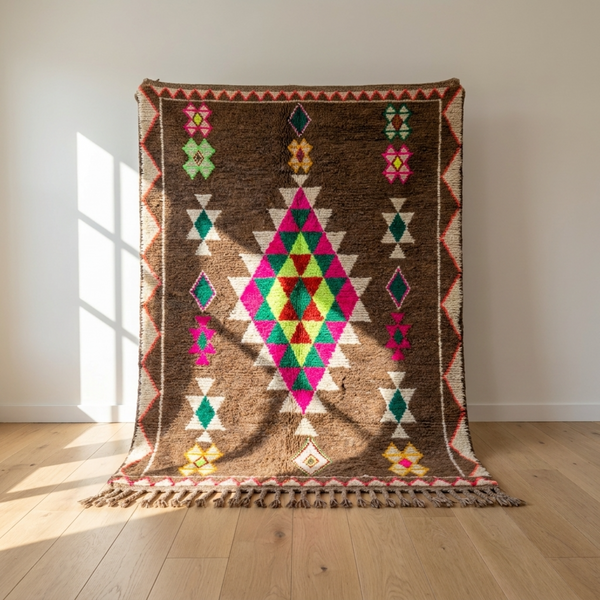 Moroccan Kilim Rug – Brown Flatweave Diamond Wool Area Rug