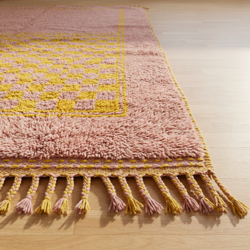 Salmon Flat-Weave Moroccan Rug | Kilim Boho Wool Carpet