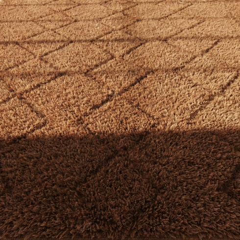 Brown Moroccan Berber Rug - High Pile Natural Wool - Modern Plush Living Room Decor