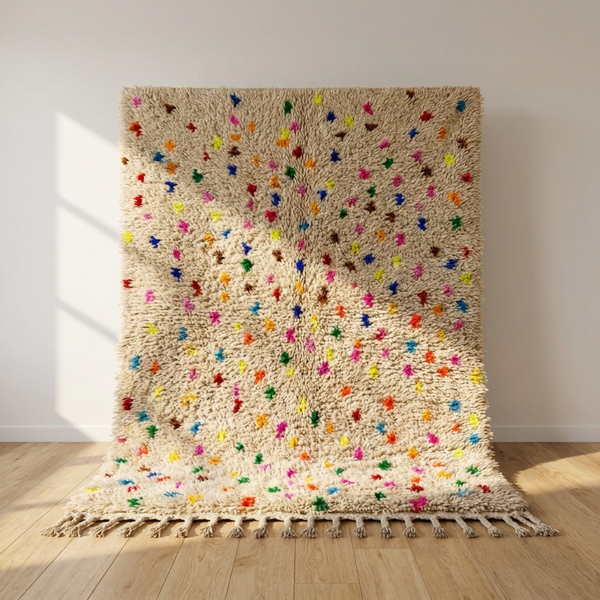 Azilal Rug – Multicolor Shaggy Abstract Wool Handmade Area Rug