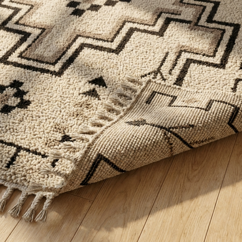 Moroccan Kilim Rug – Beige Flatweave Diamond Wool Rug