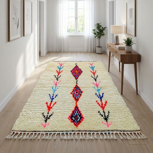 Handmade Azilal Moroccan Rug – Plush High Pile Wool Area Rug for Boho Home Decor