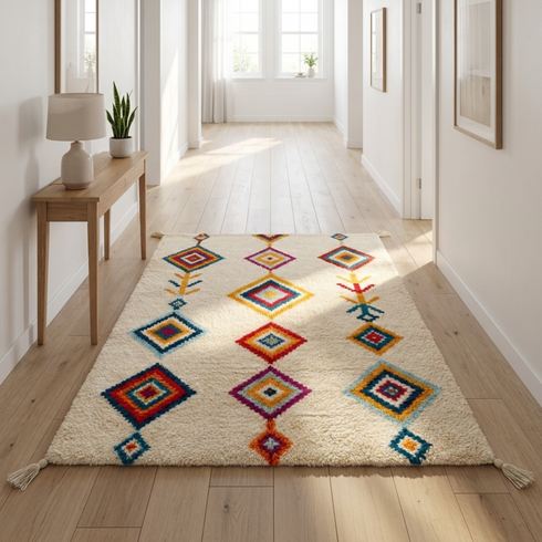 Moroccan Kilim Rug – Multicolor Flatweave Diamond Wool Area Rug