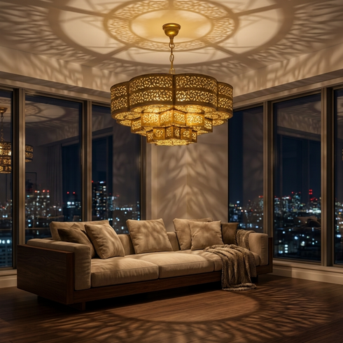 Brass Chandelier – Moroccan Star Scalloped