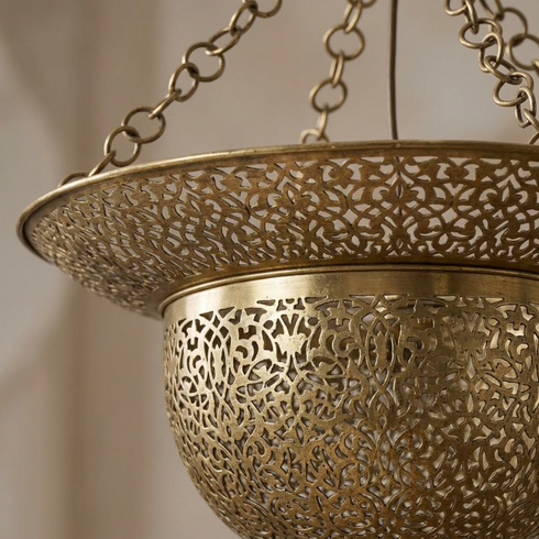 Authentic Moroccan Hanging Lamp – Oxidized Brass Pendant Light with Intricate Filigree Detail for Bedroom Mood Lighting