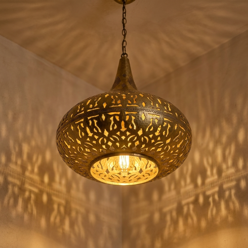 Moroccan Chandelier – Brass Filigree Openwork Entryway