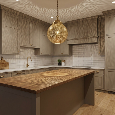 Authentic Solid Brass Globe Lamp – Hand-Hammered Moroccan Hanging Pendant Light with Intricate Filigree Design
