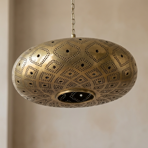 Brass Pendant Light – Moroccan Filigree Openwork Living Room