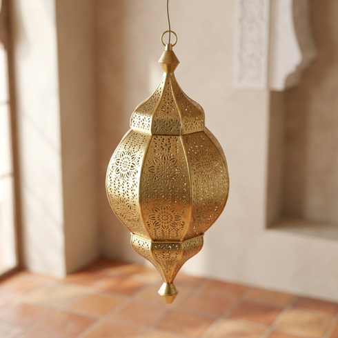 Moroccan Ceiling Light – Brass Geometric