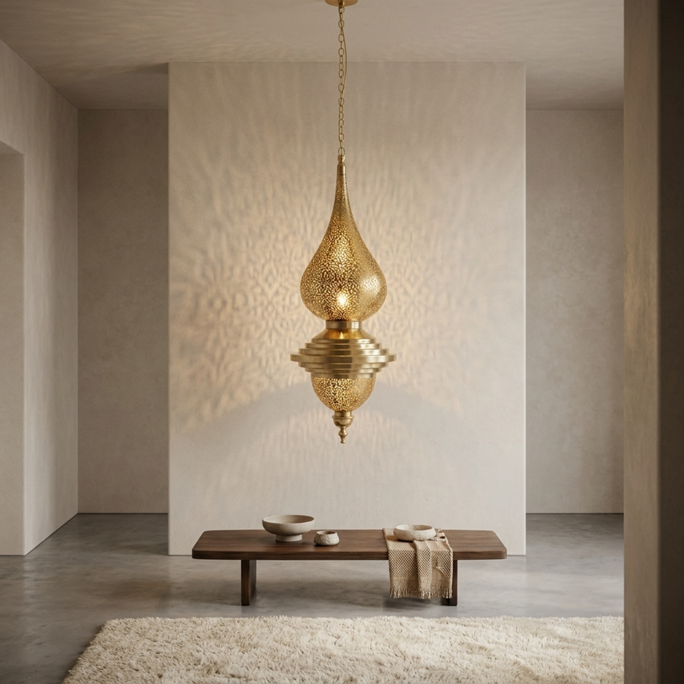 Brass Pendant Light – Moroccan Filigree Openwork Entryway